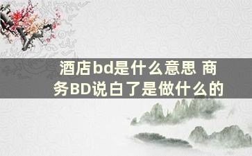 酒店bd是什么意思 商务BD说白了是做什么的